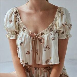 Out from under Cream Puff Sleeve Top cats print